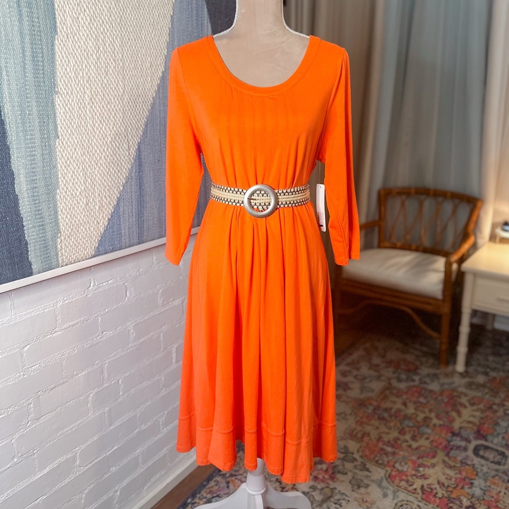 NWT Soft Surroundings Orange Pleated Knit Midi Dress